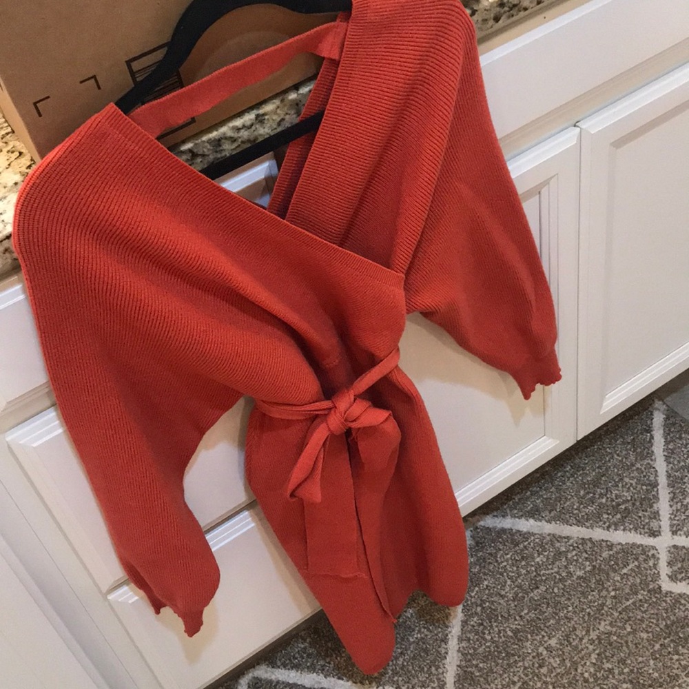 Super flattering burnt orange sweater dress